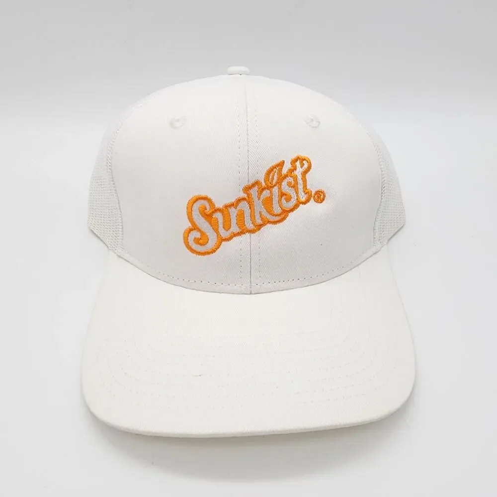 Sunkist Snapback Trucker Cap White Embroidered Mesh Structured Twill Retro